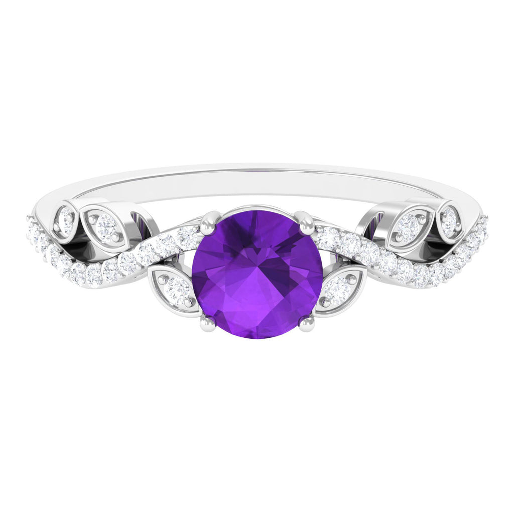 Nature Inspired Amethyst and Diamond Solitaire Engagement Ring Amethyst - ( AAA ) - Quality - Rosec Jewels