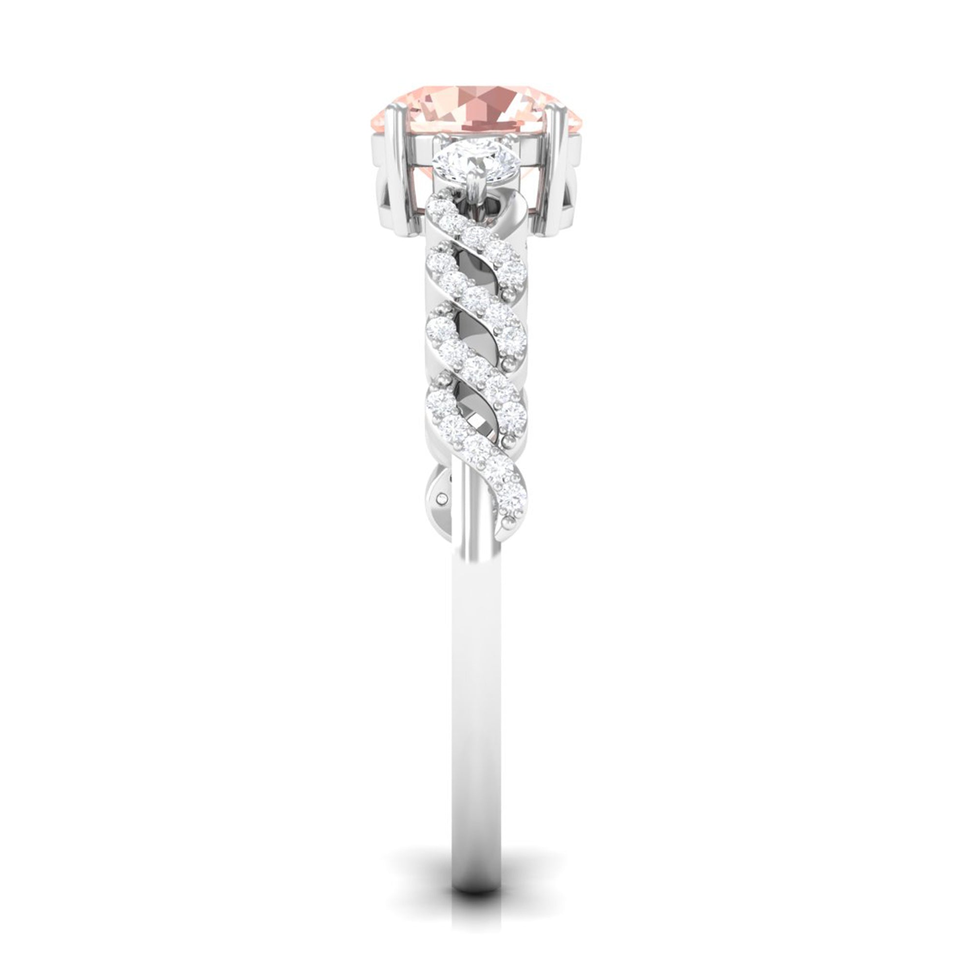 Round Shape Morganite Designer Engagement Ring with Diamond Side Stones Morganite - ( AAA ) - Quality - Rosec Jewels