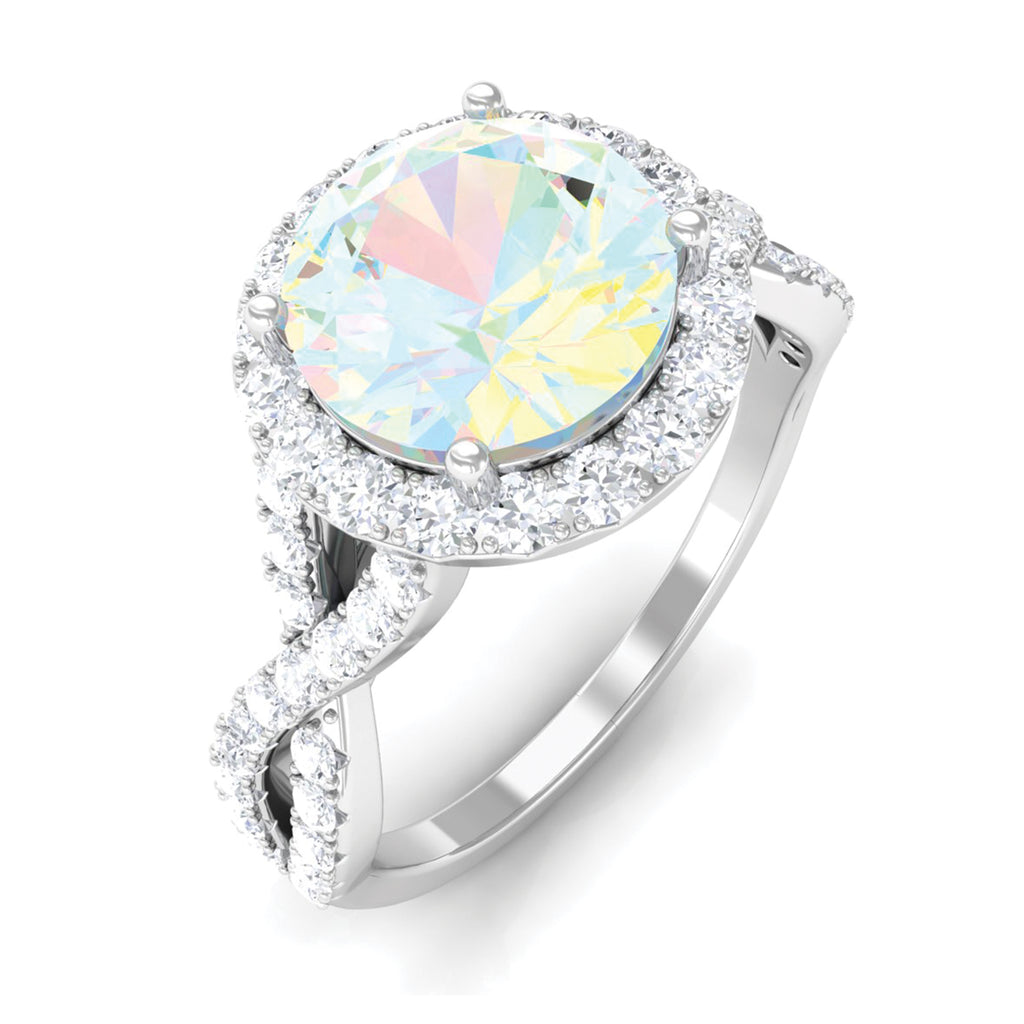 3 CT Ethiopian Opal Crossover Engagement Ring with Moissanite Halo Ethiopian Opal - ( AAA ) - Quality - Rosec Jewels