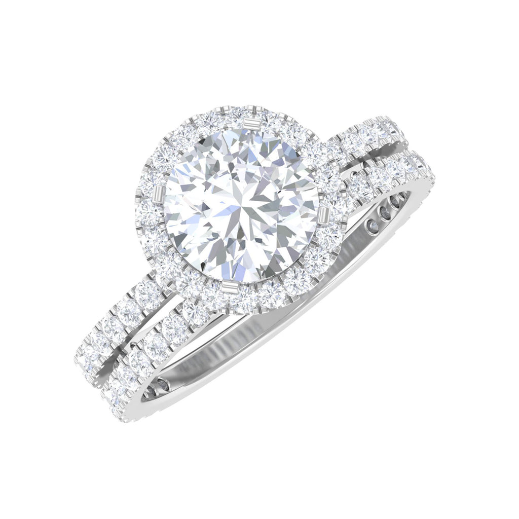 4 CT Elegant Moissanite Floating Halo Wedding Ring Set Moissanite - ( D-VS1 ) - Color and Clarity - Rosec Jewels