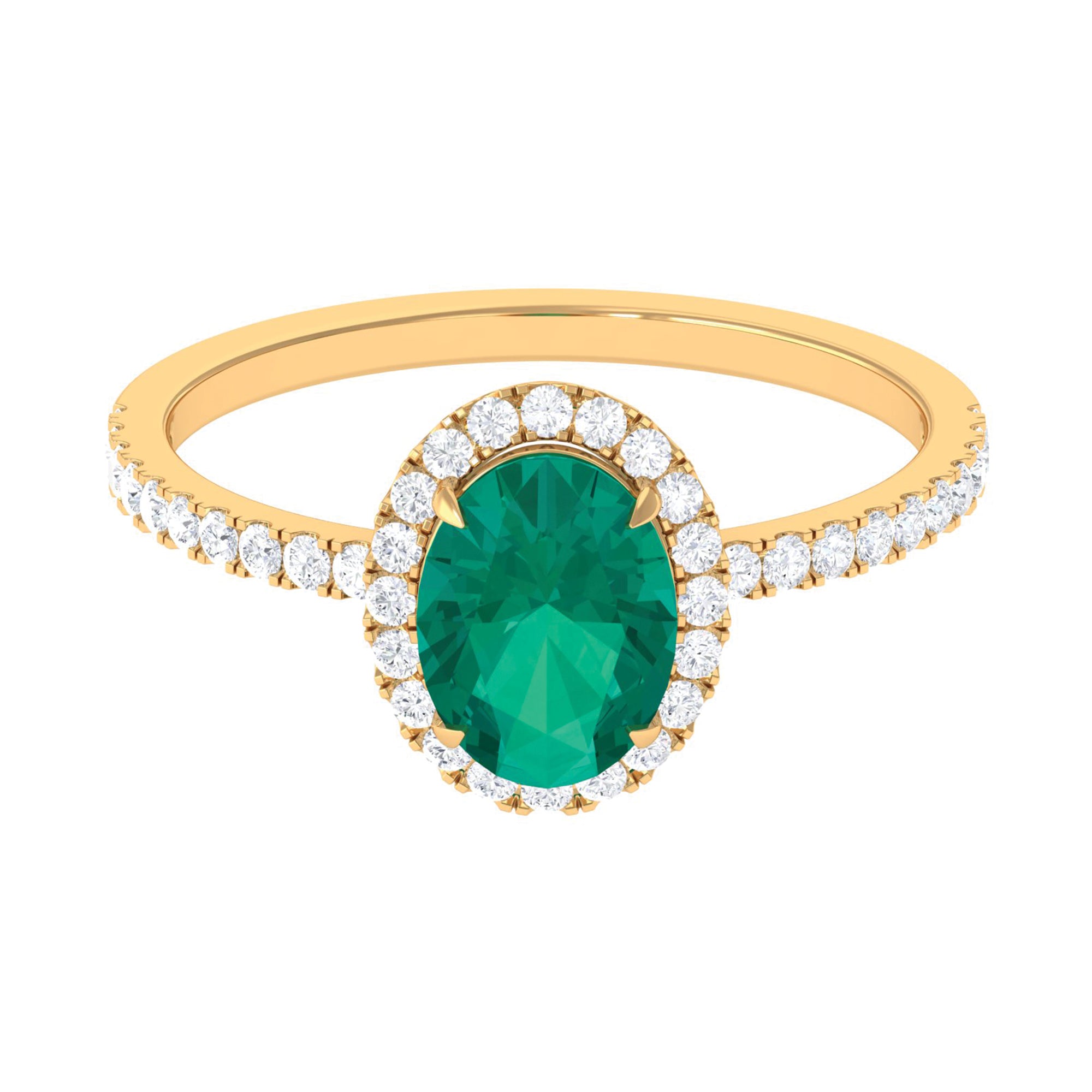 Oval Emerald Halo Engagement Ring with Diamond Emerald - ( AAA ) - Quality - Rosec Jewels