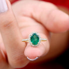 Oval Emerald Halo Engagement Ring with Diamond Emerald - ( AAA ) - Quality - Rosec Jewels