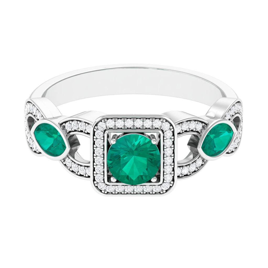 Natural Emerald and Diamond Vintage Engagement Ring Emerald - ( AAA ) - Quality - Rosec Jewels