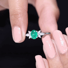 Claw Set Oval shape Emerald Solitaire Ring with Marquise Diamond Trio Emerald - ( AAA ) - Quality - Rosec Jewels