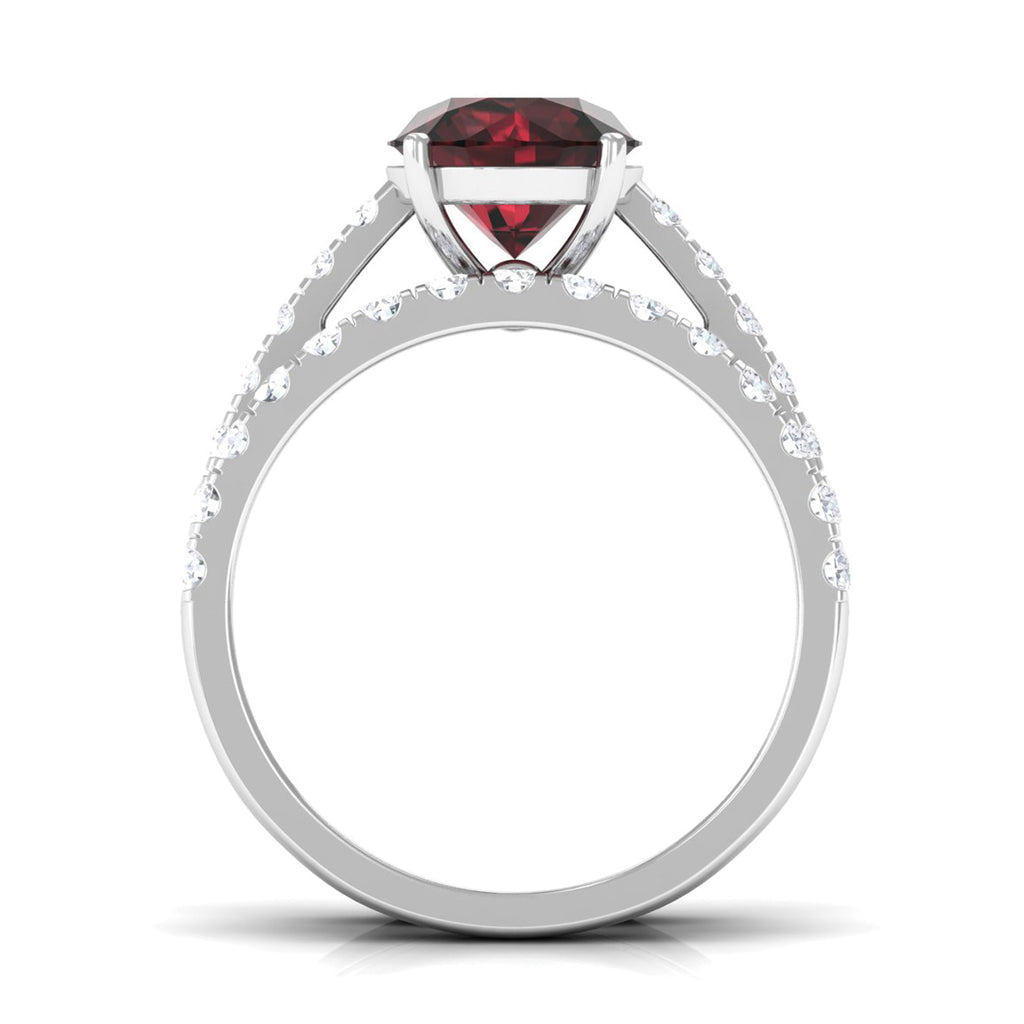 Garnet Solitaire Engagement Ring with Moissanite Wedding Band Garnet - ( AAA ) - Quality - Rosec Jewels