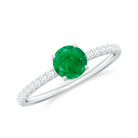 3/4 CT Classic Solitaire Engagement Ring with Emerald and Diamond Emerald - ( AAA ) - Quality - Rosec Jewels