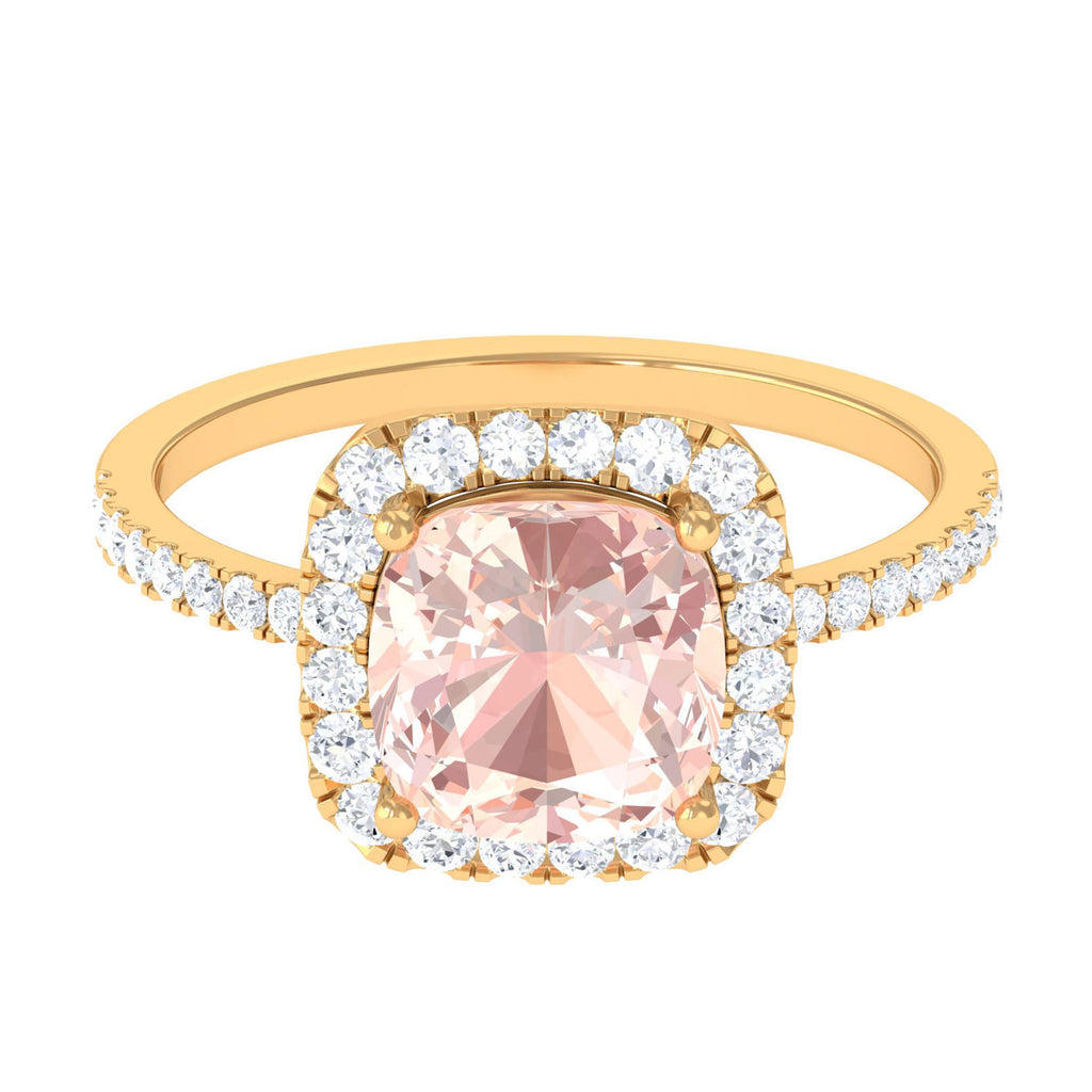 Real Morganite Engagement Ring with Diamond Halo Morganite - ( AAA ) - Quality - Rosec Jewels