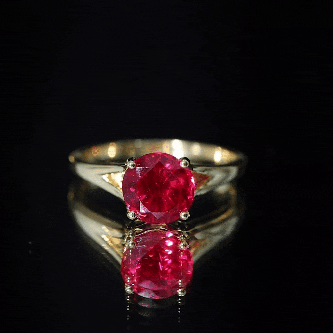 Split Shank Round Created Ruby Solitaire Ring with Surprise Diamond Lab Created Ruby - ( AAAA ) - Quality - Rosec Jewels