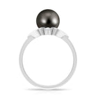 Genuine Tahitian Pearl Solitaire Split Shank Engagement Ring with Diamond Tahitian pearl - ( AAA ) - Quality - Rosec Jewels