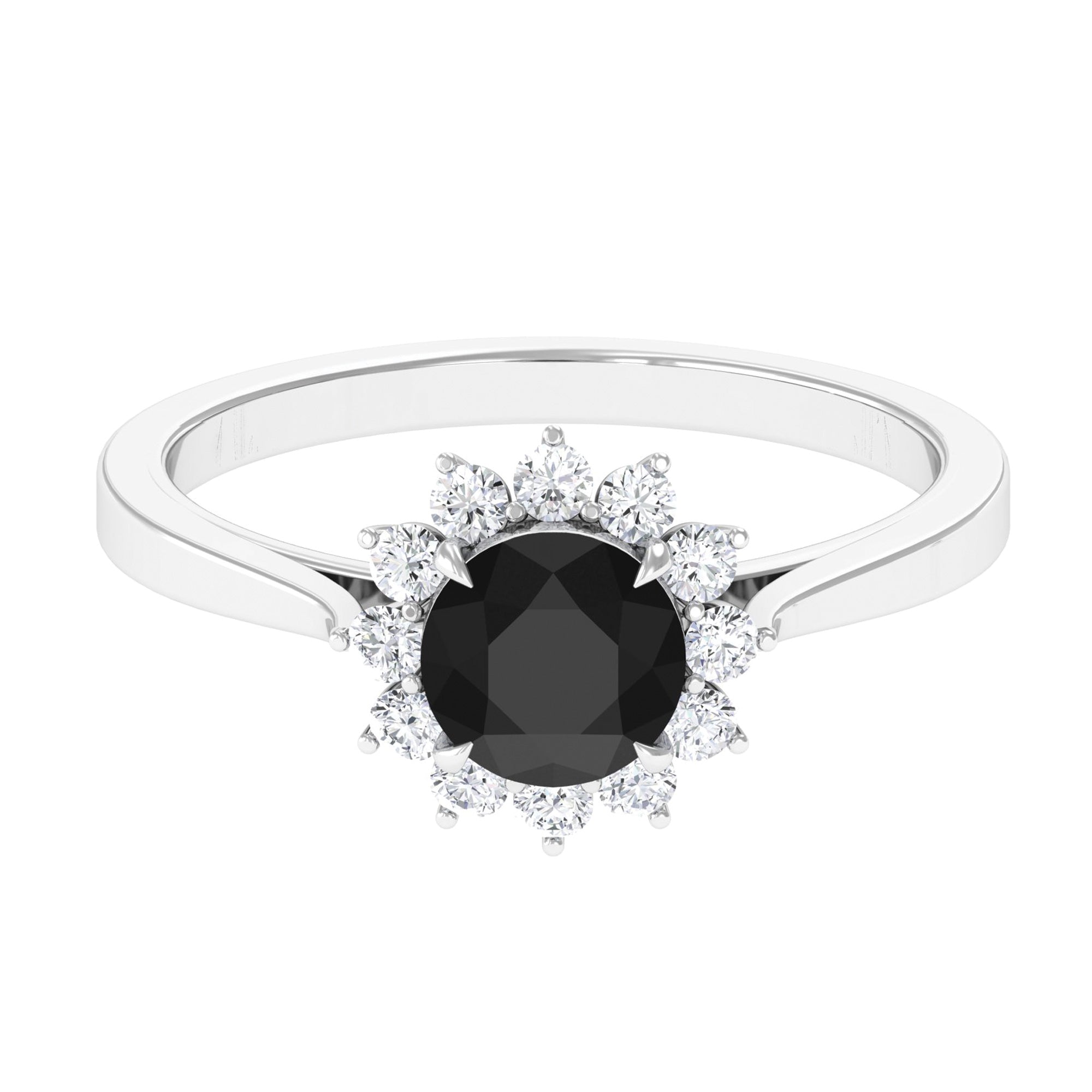 6 MM Black Onyx Engagement Ring with Diamond Accent Black Onyx - ( AAA ) - Quality - Rosec Jewels