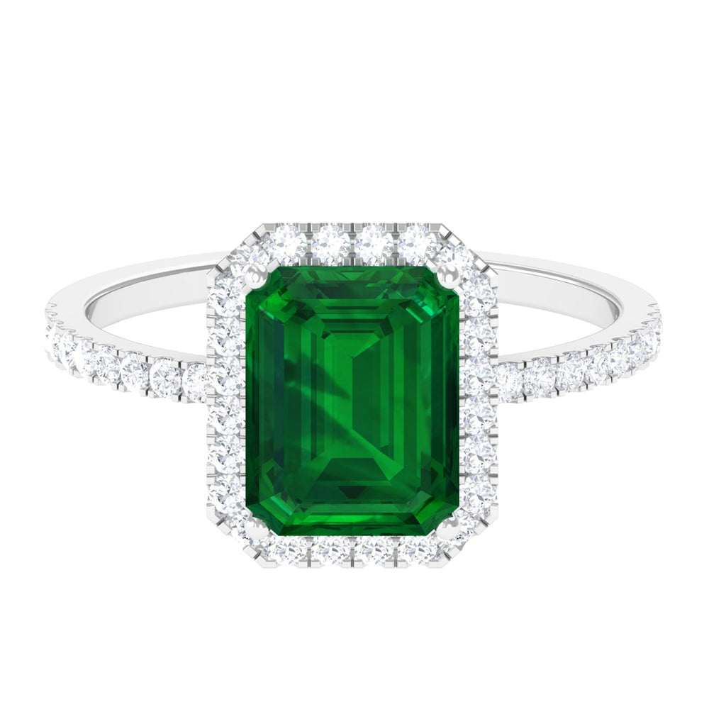 Octagon Lab Grown Emerald Halo Engagement Ring with Diamond Lab Created Emerald - ( AAAA ) - Quality - Rosec Jewels