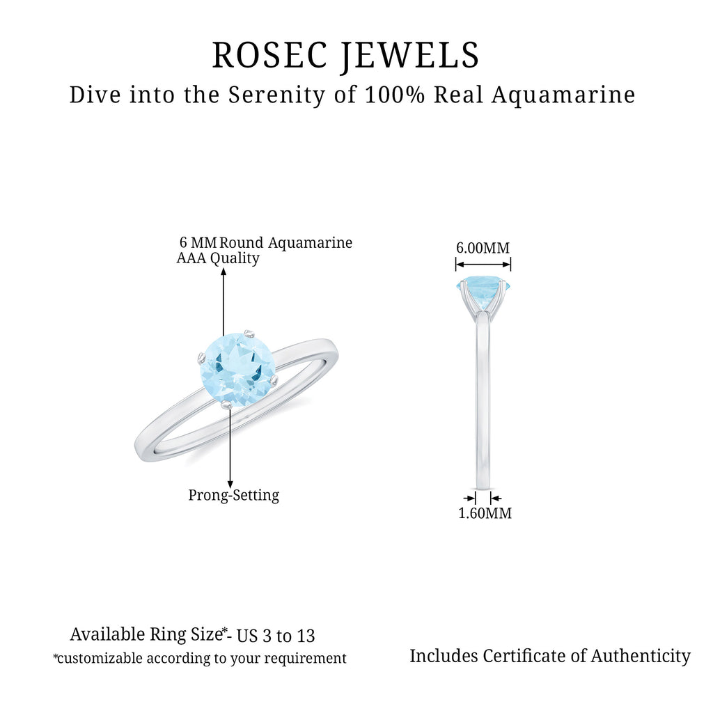 Round Shape Aquamarine Solitaire Ring in Peg Head Setting Aquamarine - ( AAA ) - Quality - Rosec Jewels