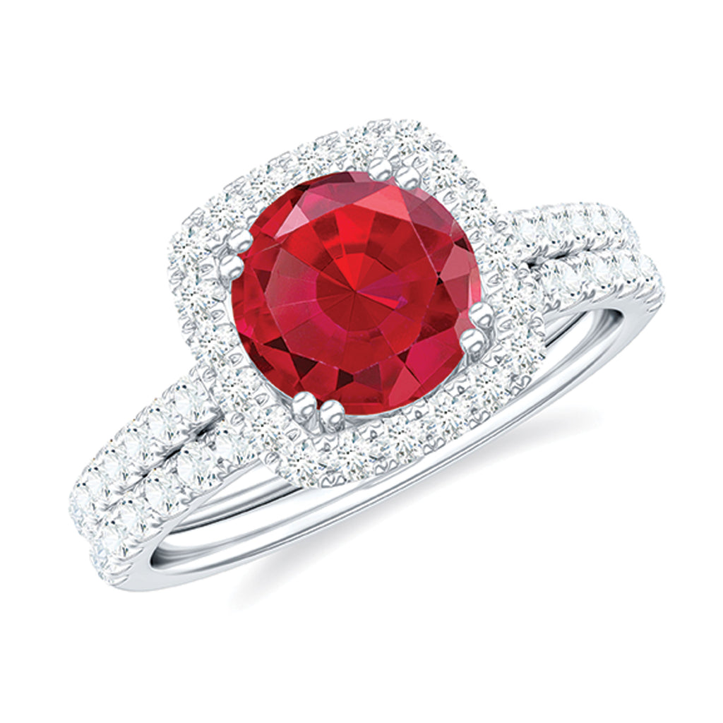 3.75 CT Created Ruby Bridal Ring Set with Moissanite in Gold Lab Created Ruby - ( AAAA ) - Quality - Rosec Jewels