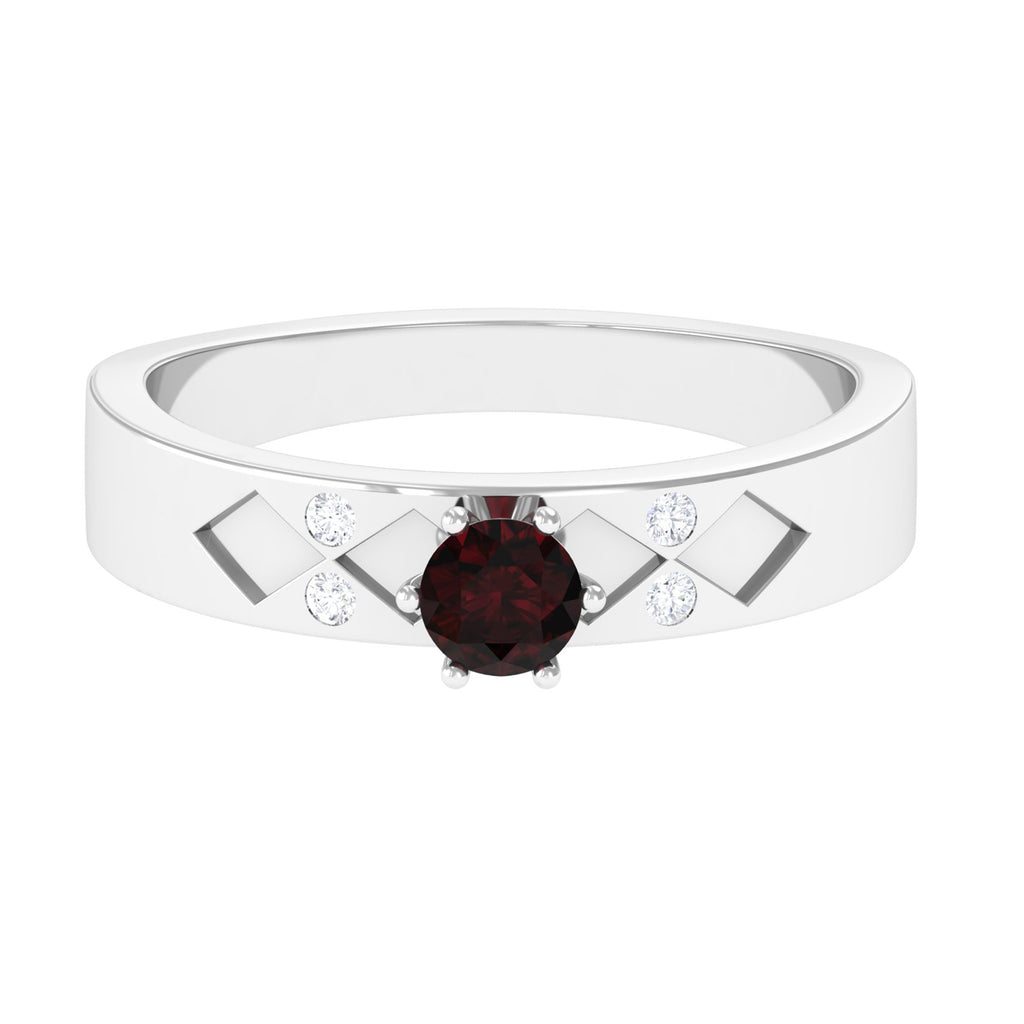 Natural Round Garnet Solitaire Band Ring Garnet - ( AAA ) - Quality - Rosec Jewels