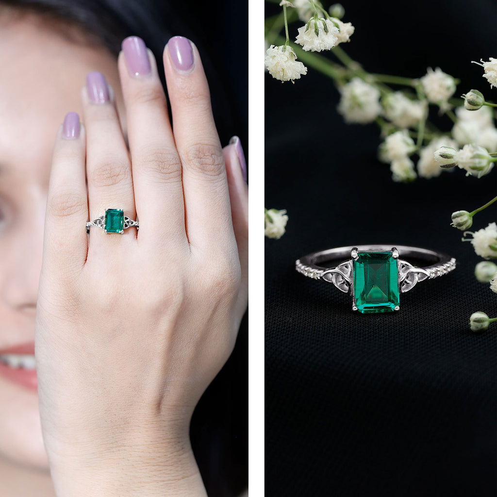 1.75 Karat Keltischer Knoten Smaragd und Moissanit Ring