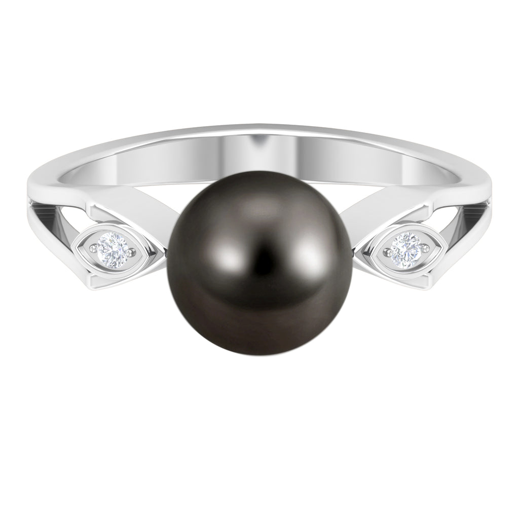 Solitaire Tahitian Pearl Contemporary Engagement Ring with Diamond Tahitian pearl - ( AAA ) - Quality - Rosec Jewels