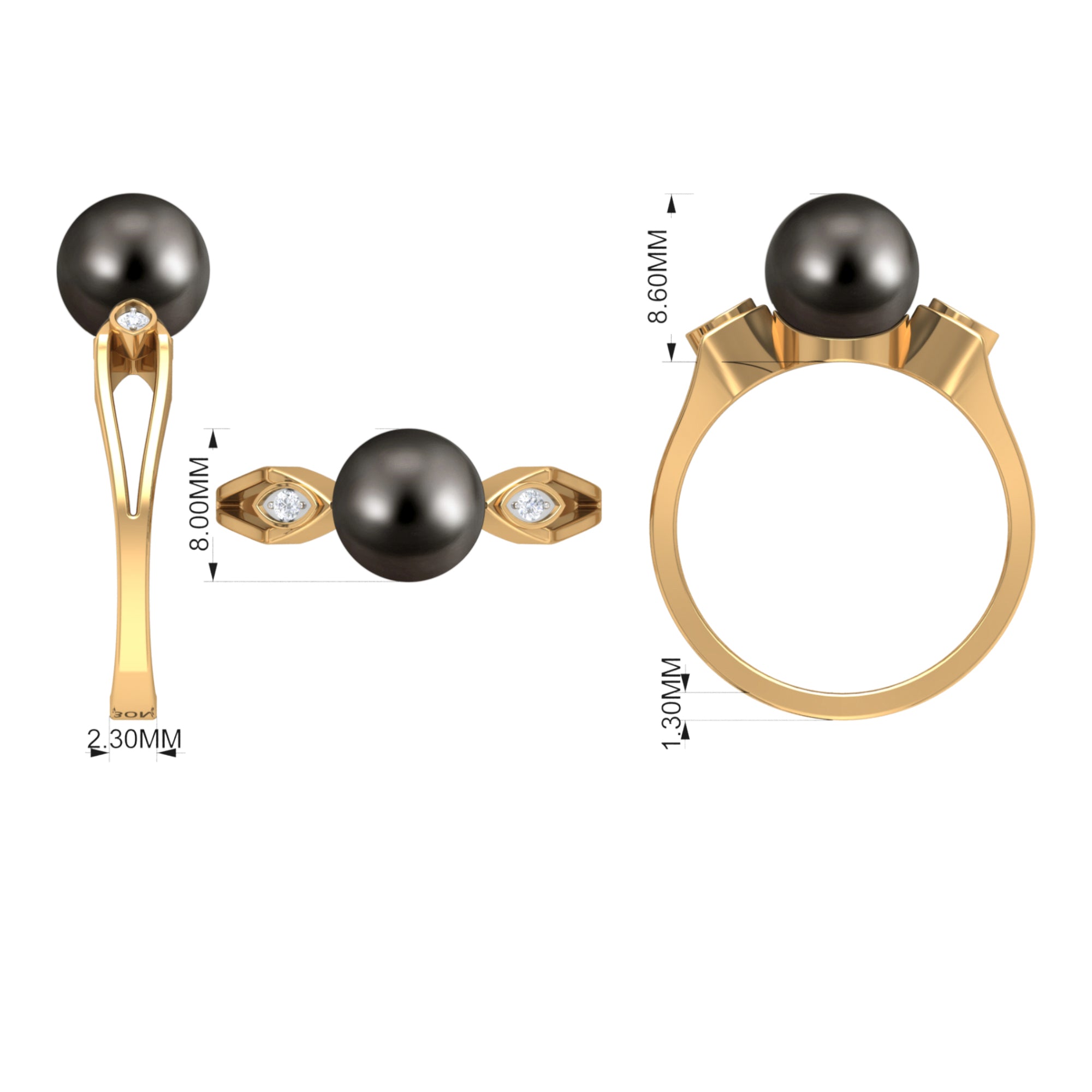 Solitaire Tahitian Pearl Contemporary Engagement Ring with Diamond Tahitian pearl - ( AAA ) - Quality - Rosec Jewels
