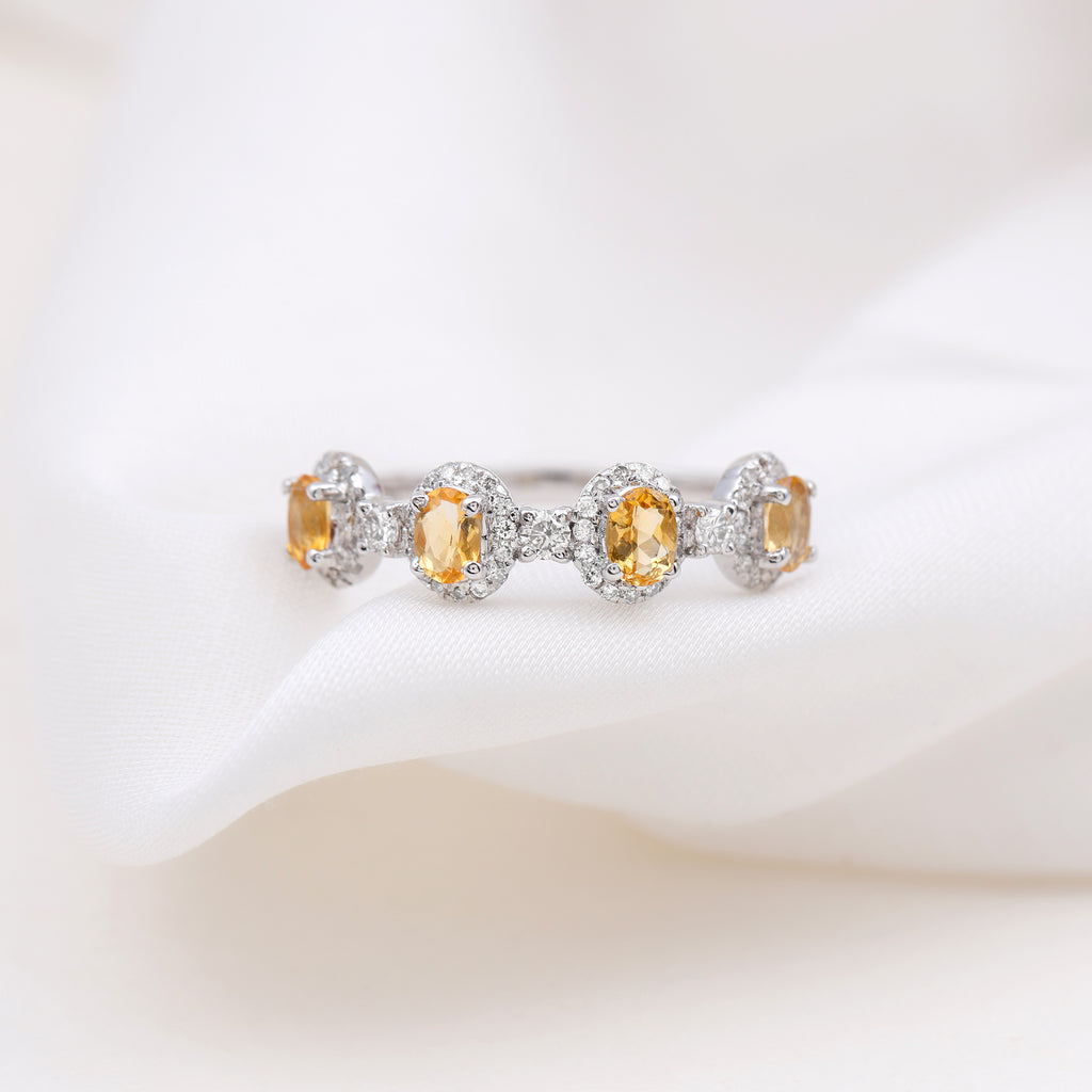 1 CT Oval Cut Citrine Anniversary Ring with Diamond Halo Citrine - ( AAA ) - Quality - Rosec Jewels