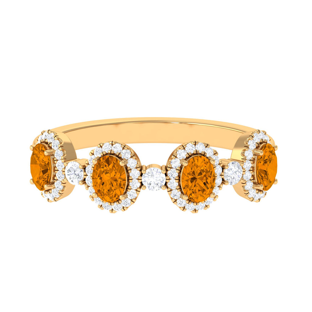 1 CT Oval Cut Citrine Anniversary Ring with Diamond Halo Citrine - ( AAA ) - Quality - Rosec Jewels