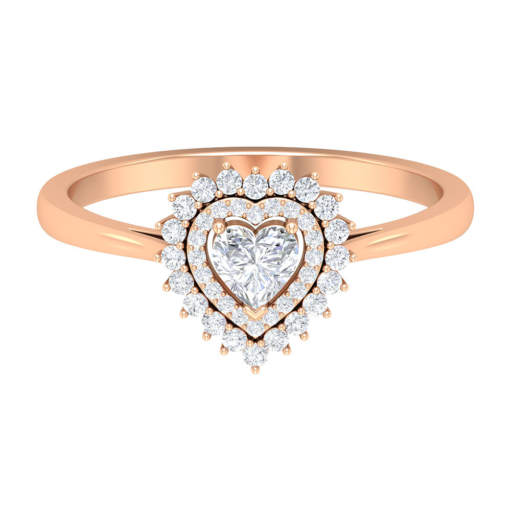 Heart Shape Diamond Engagement Ring with Double Halo Diamond - ( HI-SI ) - Color and Clarity - Rosec Jewels