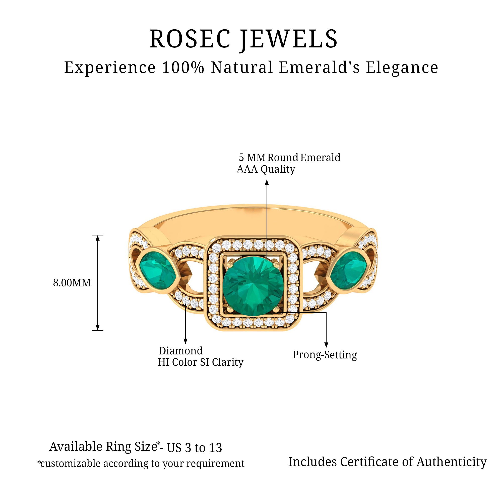 1.25 CT Vintage Emerald Diamond Crossover Engagement Ring Emerald - ( AAA ) - Quality - Rosec Jewels