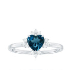 1 CT Heart Shape London Blue Topaz Ring with Diamond Accent London Blue Topaz - ( AAA ) - Quality - Rosec Jewels