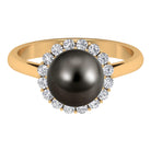 Natural Tahitian Pearl Solitaire with Diamond Halo Ring Tahitian pearl - ( AAA ) - Quality - Rosec Jewels