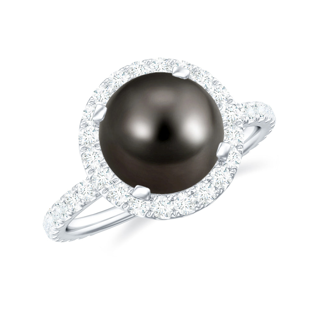 Halo Engagement Ring with Tahitian Pearl and Diamond Tahitian pearl - ( AAA ) - Quality - Rosec Jewels