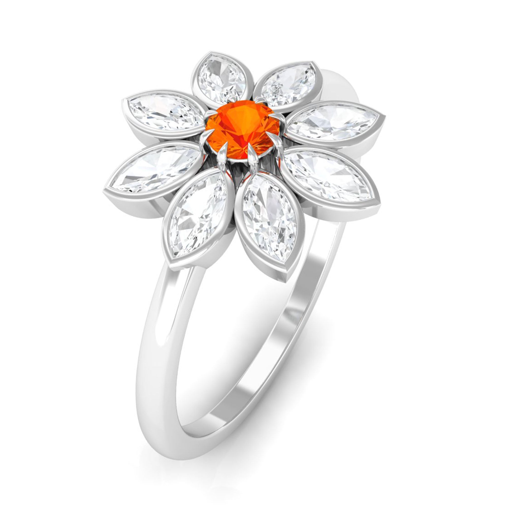 Orange Sapphire and Diamond Cocktail Flower Ring Orange Sapphire - ( AAA ) - Quality - Rosec Jewels