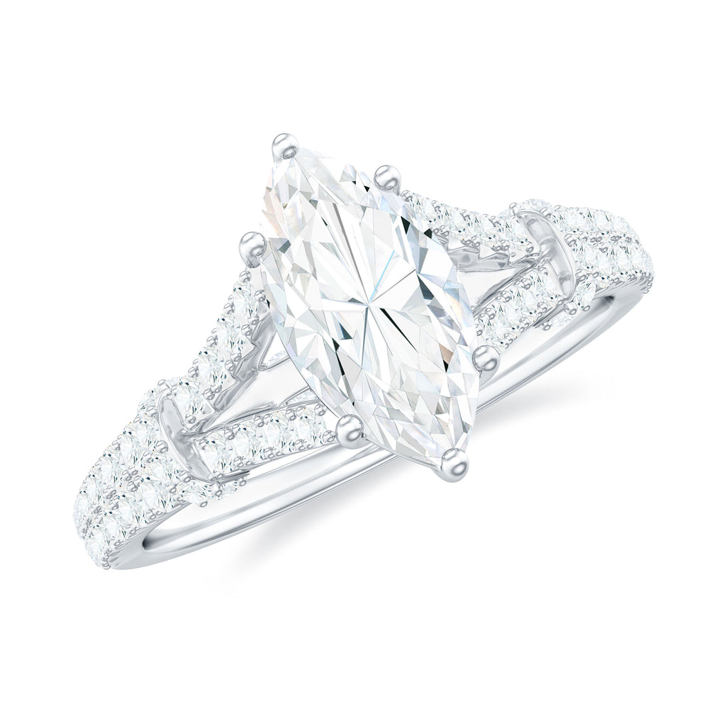 Marquise Cut Moissanite Solitaire Engagement Ring in Split Shank Moissanite - ( D-VS1 ) - Color and Clarity - Rosec Jewels