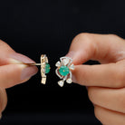 14k Gold Designer Stud Earrings with Emerald and Polki Diamond - Rosec Jewels