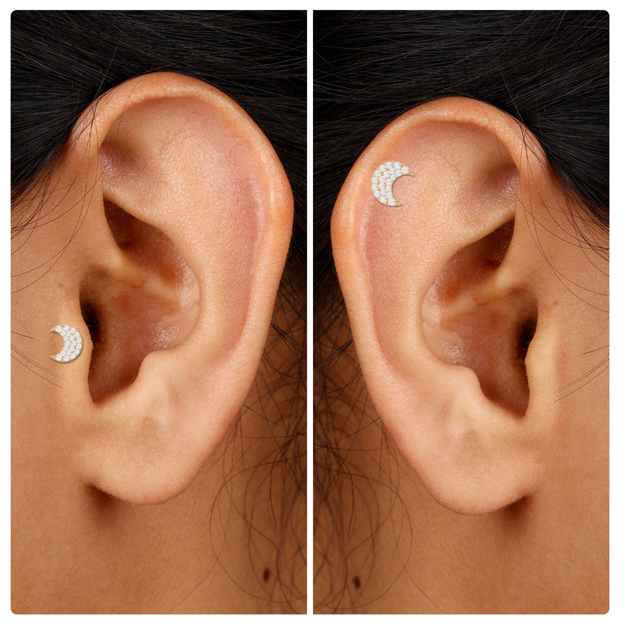Moissanite Half Moon Earring for Conch Piercing Moissanite - ( D-VS1 ) - Color and Clarity - Rosec Jewels