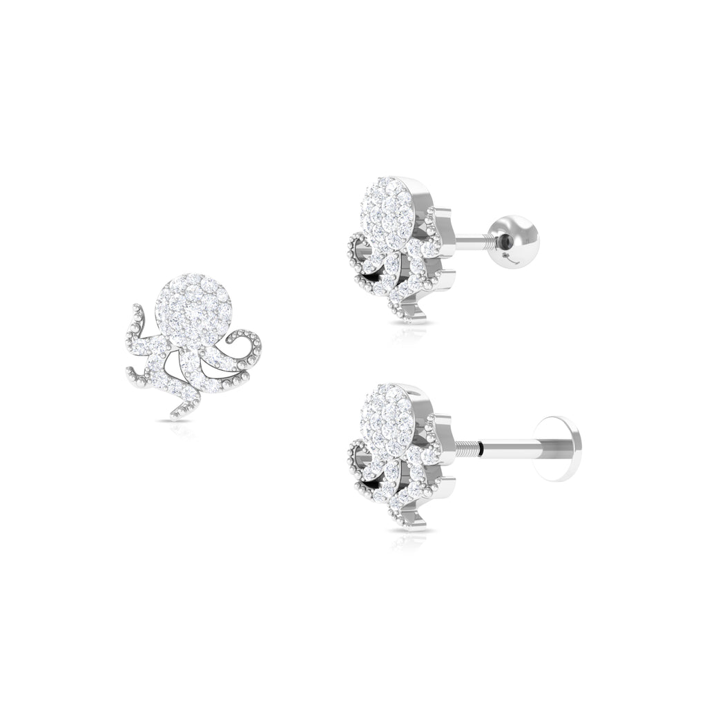 Moissanite Gold Octopus Earring for Cartilage Piercing Moissanite - ( D-VS1 ) - Color and Clarity - Rosec Jewels