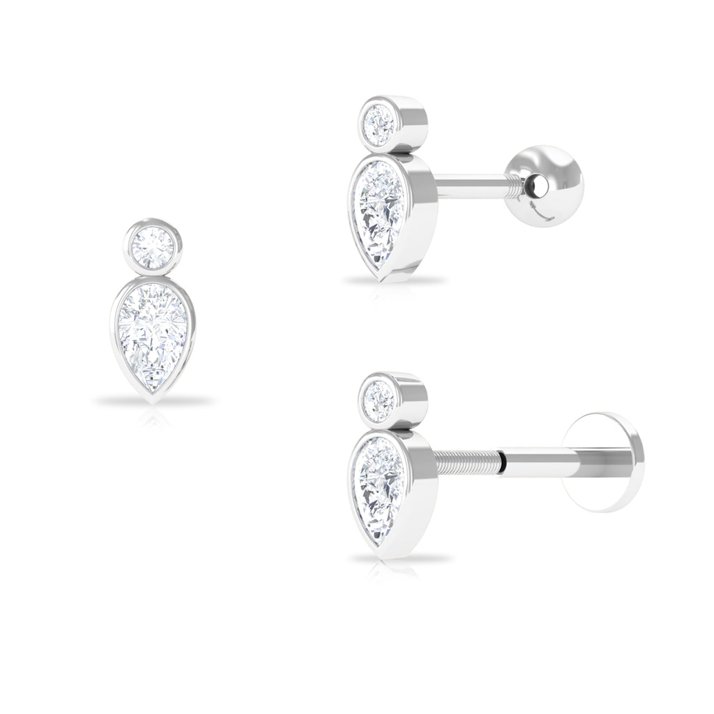 Pear and Round Moissanite Dainty Tragus Earring Moissanite - ( D-VS1 ) - Color and Clarity - Rosec Jewels