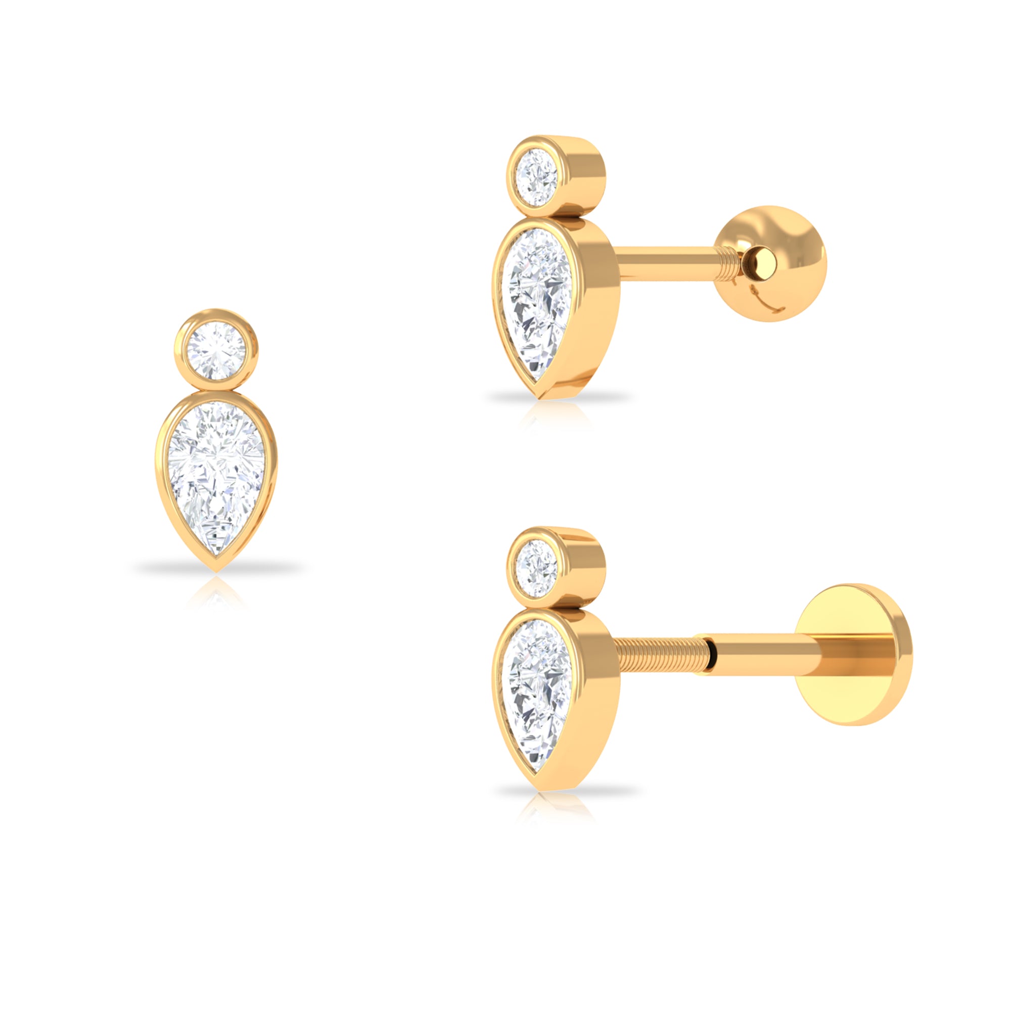 Pear and Round Moissanite Dainty Tragus Earring Moissanite - ( D-VS1 ) - Color and Clarity - Rosec Jewels