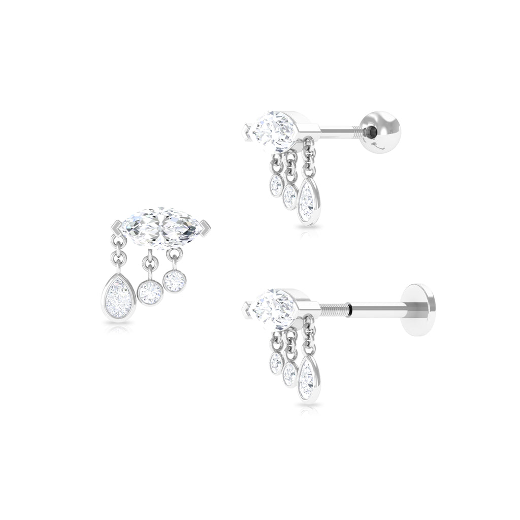 Marquise Cut Moissanite Cartilage Dangle Earring in Gold Moissanite - ( D-VS1 ) - Color and Clarity - Rosec Jewels