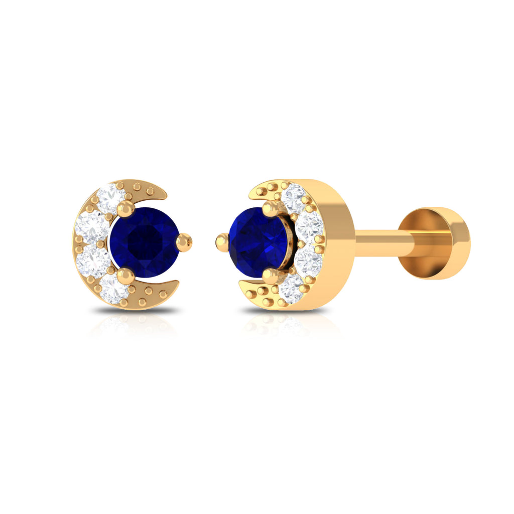 Blue Sapphire Moon Celestial Nose Pin in Gold Blue Sapphire - ( AAA ) - Quality - Rosec Jewels