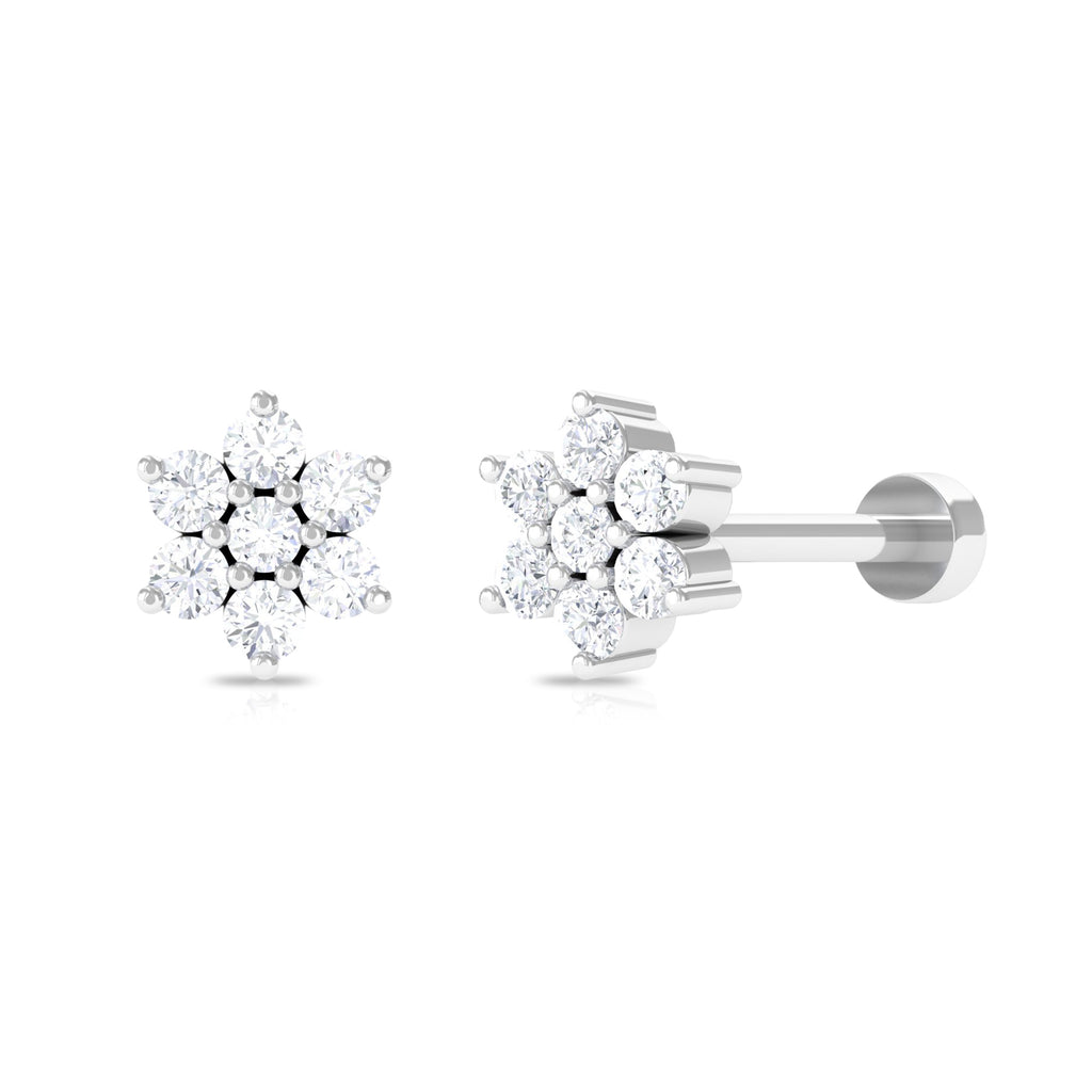 Natural Diamond Minimal Flower Nose Pin Diamond - ( HI-SI ) - Color and Clarity - Rosec Jewels