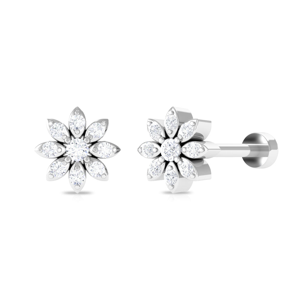 Round Cut Genuine Diamond Flower Nose Pin in Gold Diamond - ( HI-SI ) - Color and Clarity - Rosec Jewels