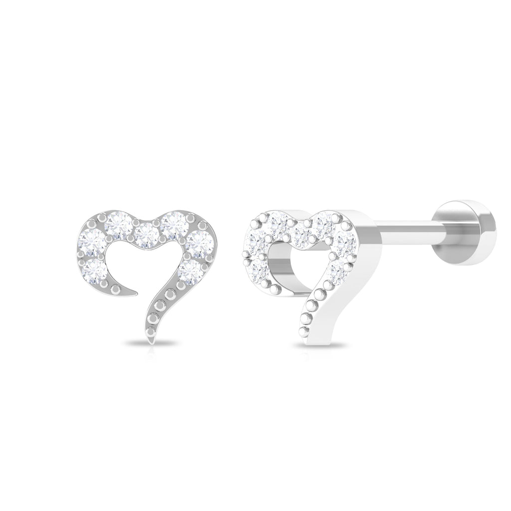 Round Shape Natural Diamond Heart Nose Pin Diamond - ( HI-SI ) - Color and Clarity - Rosec Jewels
