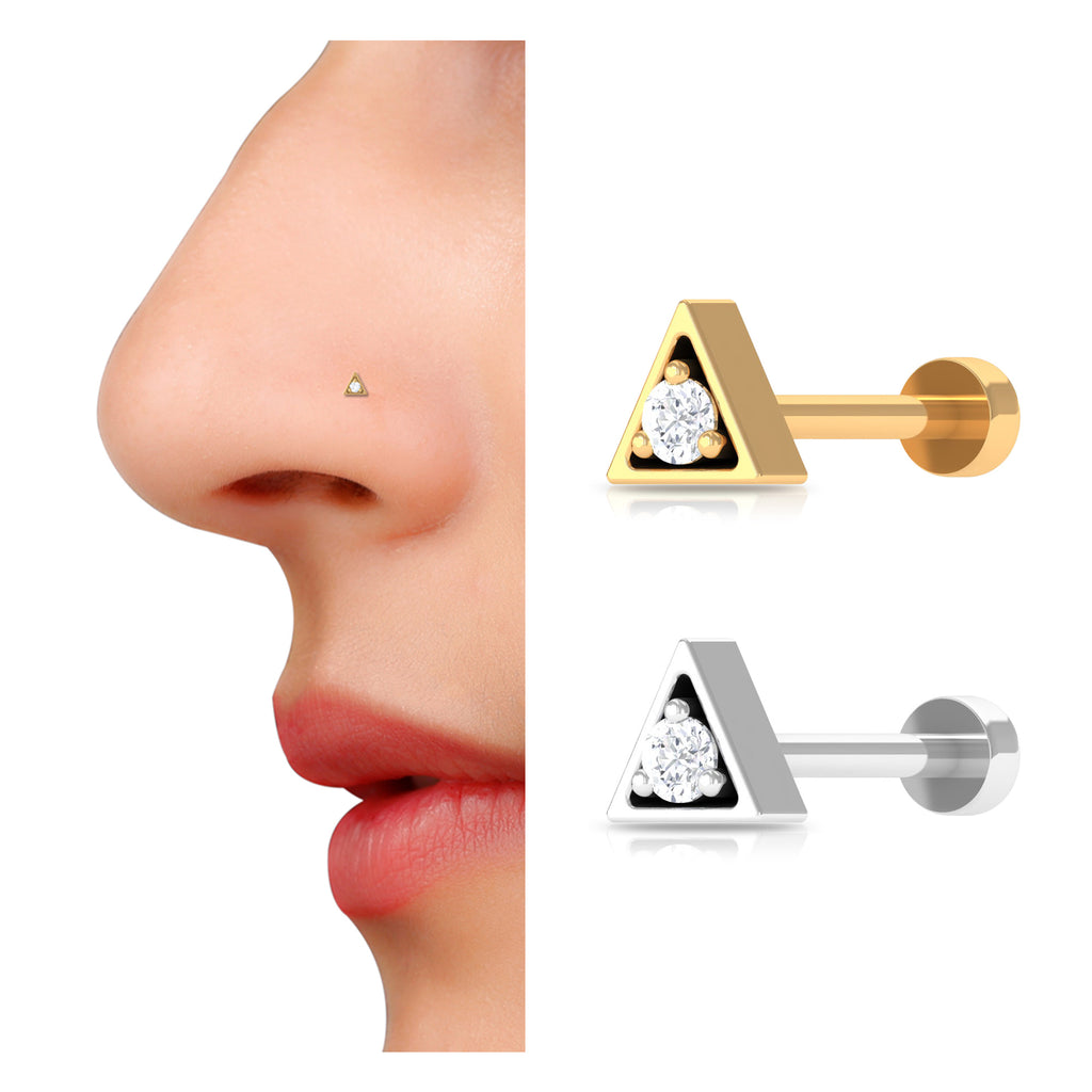 Real Diamond Minimal Gold Triangle Nose Stud Diamond - ( HI-SI ) - Color and Clarity - Rosec Jewels
