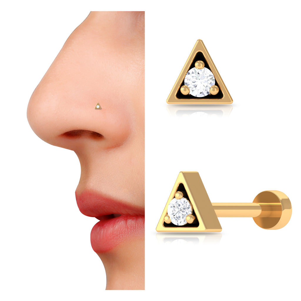 Real Diamond Minimal Gold Triangle Nose Stud Diamond - ( HI-SI ) - Color and Clarity - Rosec Jewels