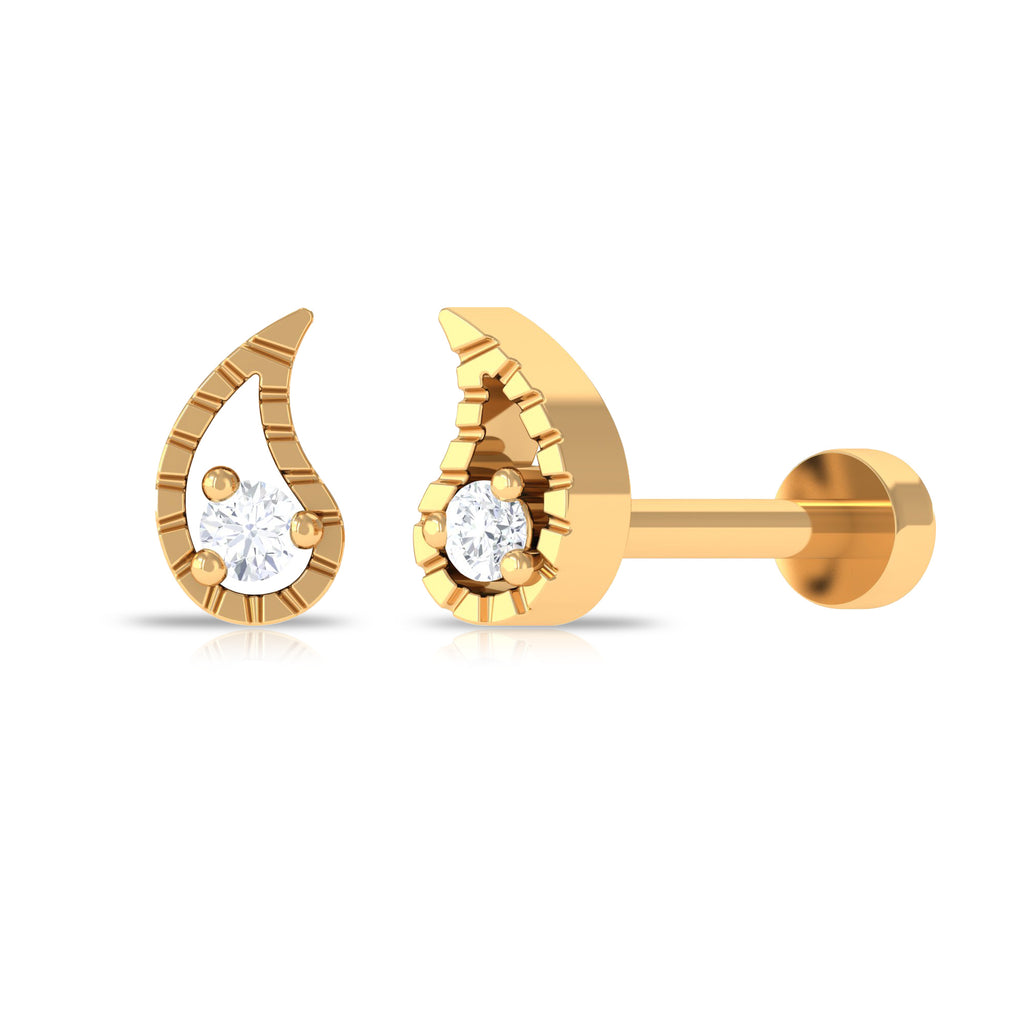 Round Cut Diamond Gold Leaf Nose Pin in Prong Setting Diamond - ( HI-SI ) - Color and Clarity - Rosec Jewels