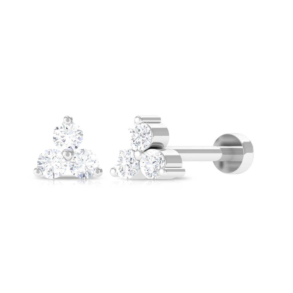 Round Diamond Three Stone Nose Pin in Gold Diamond - ( HI-SI ) - Color and Clarity - Rosec Jewels