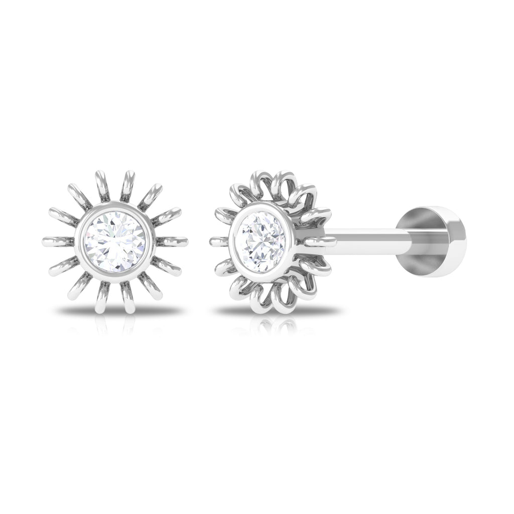 Simple Round Diamond Sunburst Nose Pin Diamond - ( HI-SI ) - Color and Clarity - Rosec Jewels
