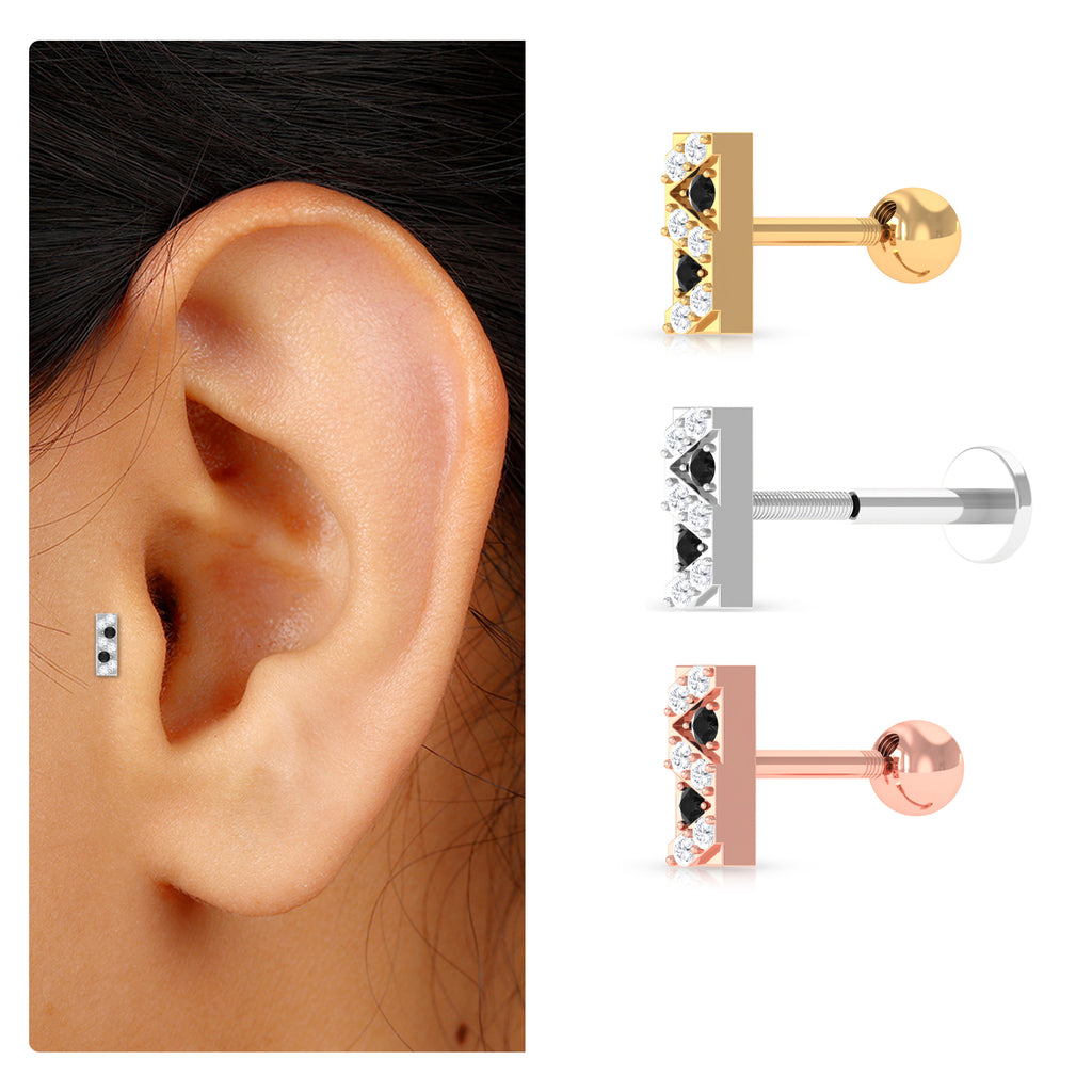 Black Diamond and Moissanite Gold Bar Conch Earring Black Diamond - ( AAA ) - Quality - Rosec Jewels