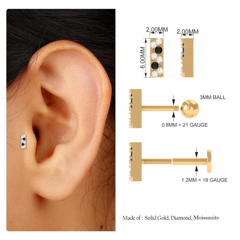Black Diamond and Moissanite Gold Bar Conch Earring Black Diamond - ( AAA ) - Quality - Rosec Jewels