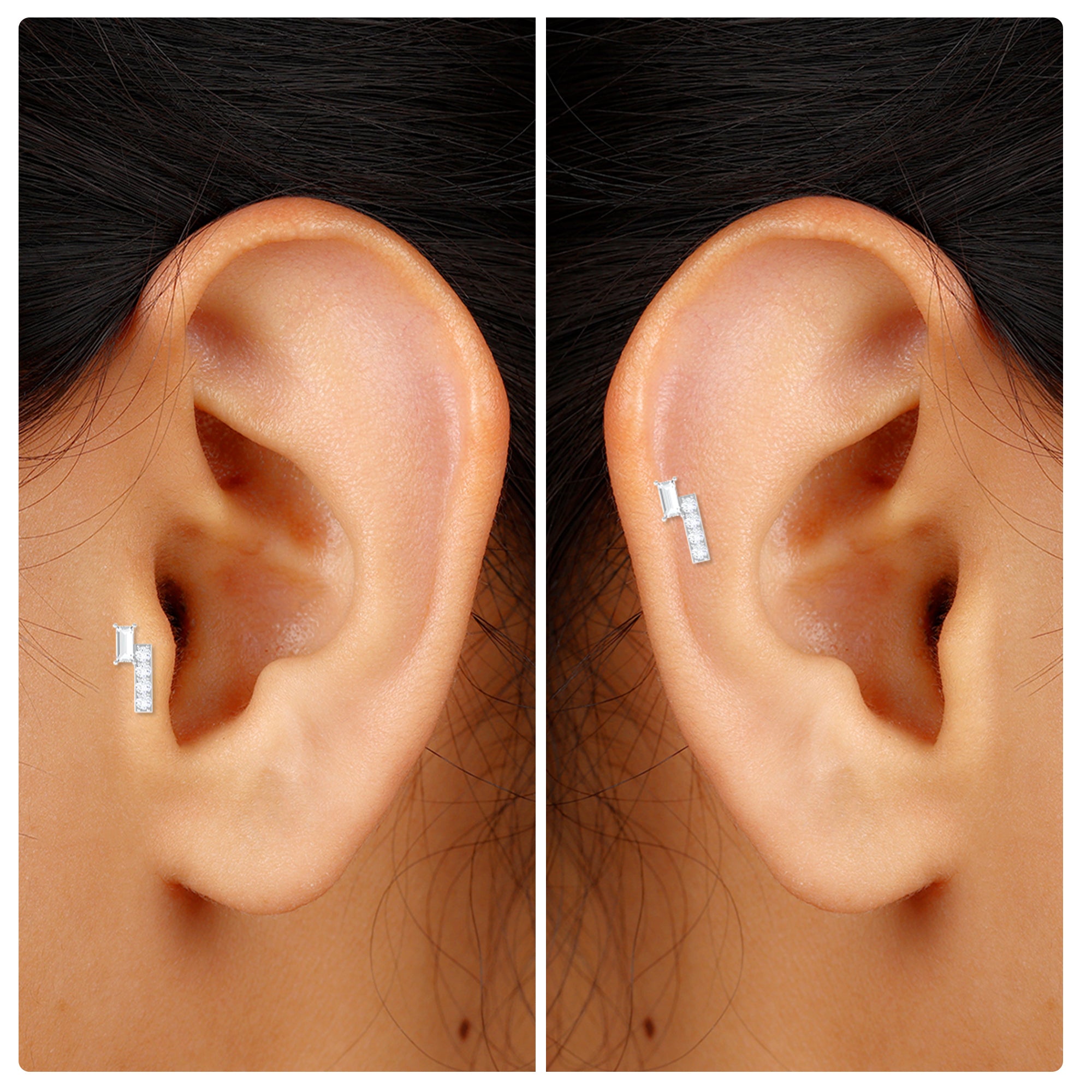 Moissanite Unique Gold Bar Earring for Tragus Piercing Moissanite - ( D-VS1 ) - Color and Clarity - Rosec Jewels