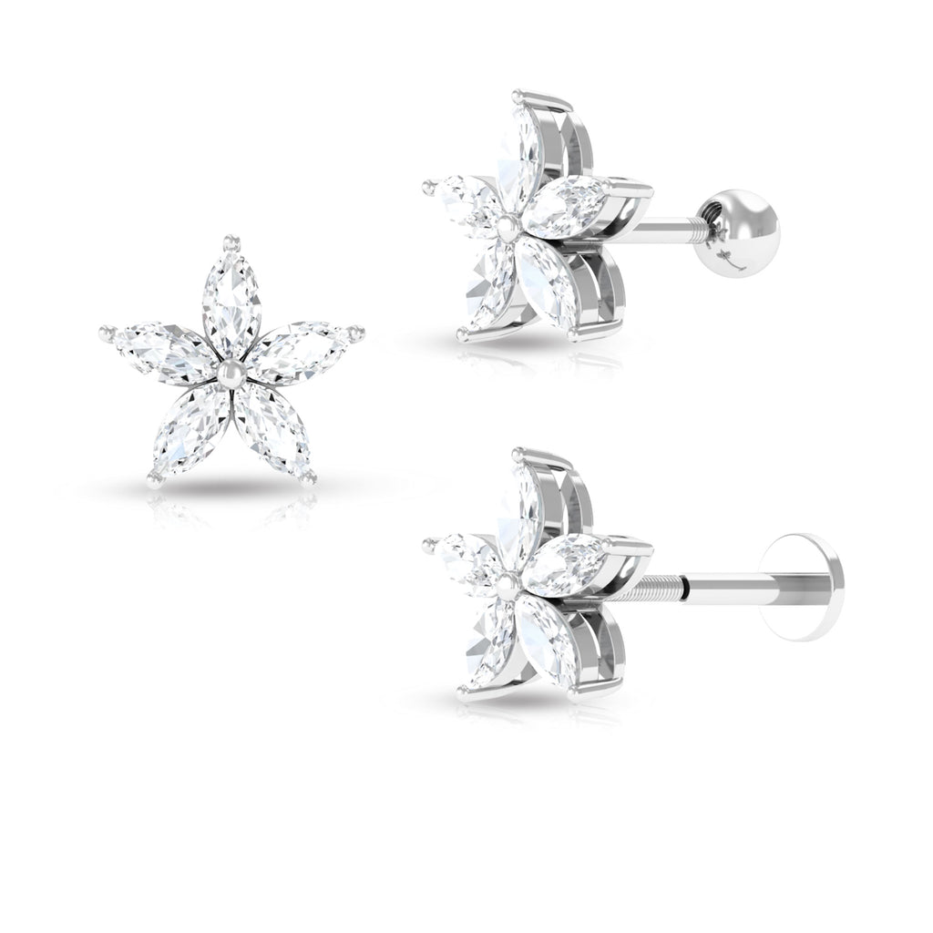 Exquisite Moissanite Flower Earring for Cartilage Piercing Moissanite - ( D-VS1 ) - Color and Clarity - Rosec Jewels