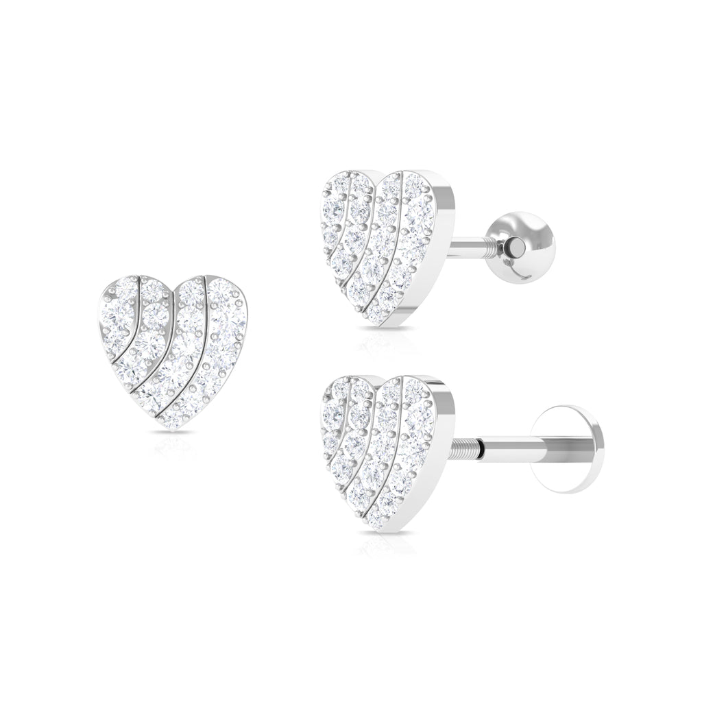 Moissanite Gold Heart Earring for Cartilage Piercing Moissanite - ( D-VS1 ) - Color and Clarity - Rosec Jewels